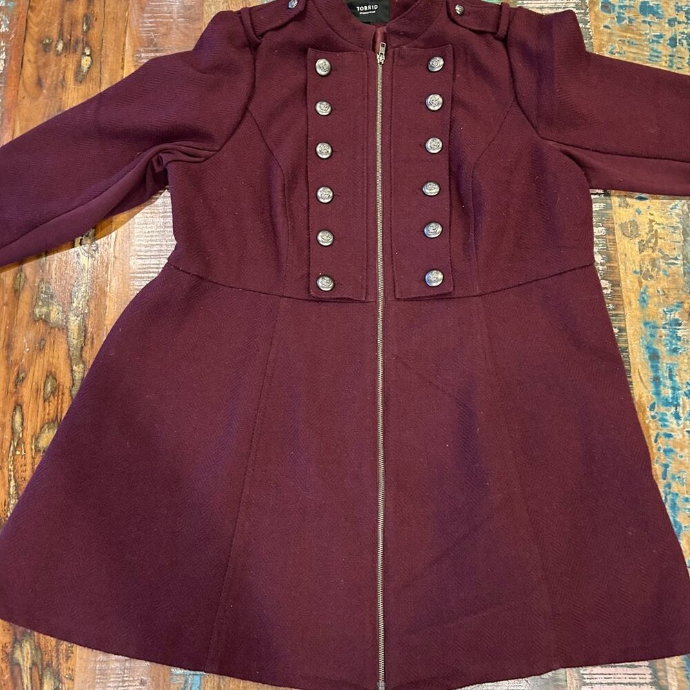 TORRID Women's Burgundy Red Military Style Coat 3 22/24 Peacoat - Picture 9 of 12